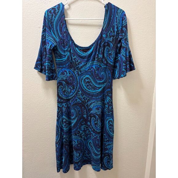 VTG Betsey Johnson Dress Small Blue Paisley Witchy Whimsygoth 90s Bell Sleeve - Picture 2 of 5
